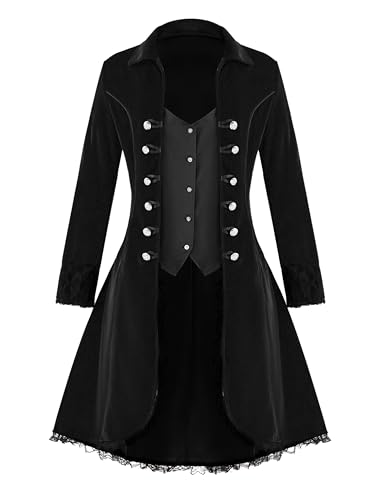 Image of Spooktacular Creations Halloween Women’s Steampunk Jacket Costume, Black Victorian Tailcoat Coat Gothic Button Corset Uniform for Dancing Dress Up Cosplay Parties(X-Large)