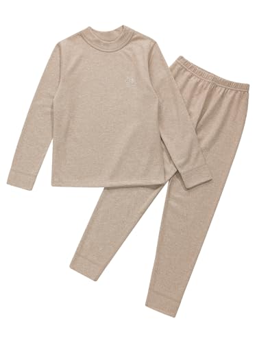 Kids Boys Girls Thermal Underwear Set Winter Warm Long Sleeve Base Layer Tops And Bottoms Sets Coffee 11-12 Years3