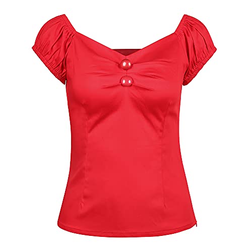 Image of YARN & INK Women's Rockabilly Tops 1950s Pinup Shirt Casual Off Shoulder Vintage Blouse