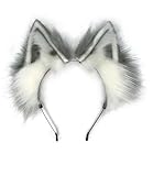 CoFoWo Cat Fox Wolf Ears Headband，Furry Ears, Wolf Ears Cosplay Costume, Halloween Christmas Animal Cosplay (Grey White)
