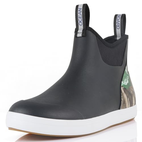 OceanBoard Boys Rain Boots, Waterproof Boots for Men & Women, Rubber Deck Boots for Fishing Gardening, Camo Ankle Rain Shoes, Muck Boots for Men