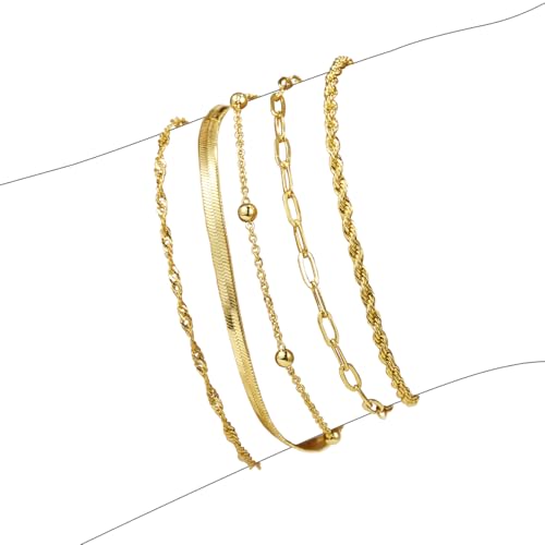 BERISO Gold Bracelets for Women, Elegant Adjustable 14K Gold Plated