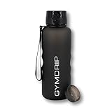 GymDrip Trinkflasche 1500 ml – BPA-frei & aus Tritan – PremiumBottle comfortGrip mit Siebeinsatz – Für Gym, Fitnessstudio & Outdoor, robust & leicht – Perfekt für Gym, Fitness, Alltag (Shadow Black)