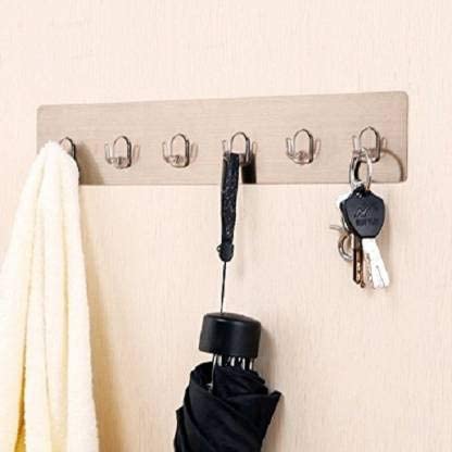 SOLDTRUE Metal Magic Sticker Series Self Adhesive - 6 Hook Rail Bar for Kitchen and Bathroom Wall to Hang Clothes, Towel, Keys, Purses and Coats1 Pair (B0B53B89VH) Amazon Price History, Amazon Price Tracker