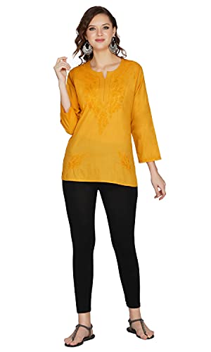 Image of Vahson Designer Hand Lucknowi Chikankari Embroidery Cotton Short Kurti for Women /Girls
