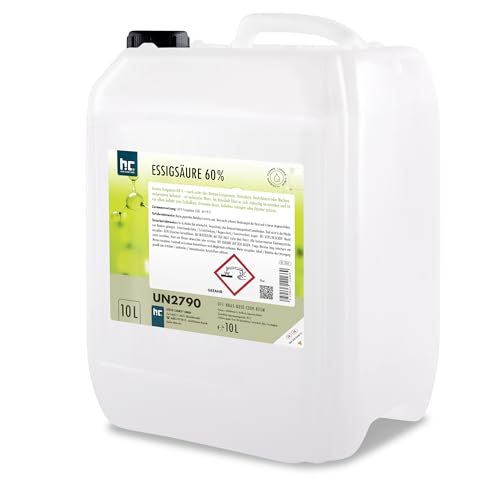 Höfer Chemie 10 L Essigsäure 60% - optimaler Reiniger und Entkalker - Premium Qualität Made in Germany - frisch abgefüllt im handlichen Kanister