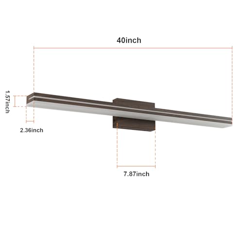 Image of SineRise LED Modern Bathroom Vanity Light Fixtures (40-Inch, 3000K /4000K /6000K, Dimmable), Brown Wood Painted Modern Acrylic Bathroom Wall Lighting Fixtures Over Mirror