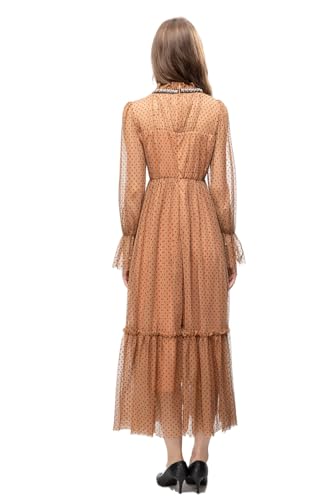 Women's Casual Dots Printed Beaded Striped Dresses Summer Crewneck Long Sleeves Party Dress3