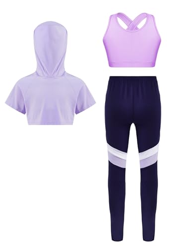 Kids Girls 3 Pcs Sport Athletic Outfit Gymnastic Dance Ballet Yoga Jazz Hip Hop Clothes Set Activewear