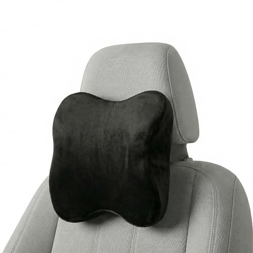Image of Kingsway Car Accessories Neck Rest Seat Cushion, Universal Use, Long Drive Travel Orthopedic Headrest Car Memory Foam Pillow in Black, Super Soft and Super Comfort with 2 Adjustable Strap, Pack of 1