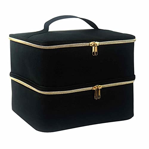 ネイルポリッシュオーガナイザーケース - 旅行用の大きなジッパー付きメイクアップバッグ | 分割コンパートメント付き分割コスメティックバッグ | ネイルジェル、ネイルファイル、マニキュアツール用のソフトネイルポリッシュケースオーガナイザー, ブラック///