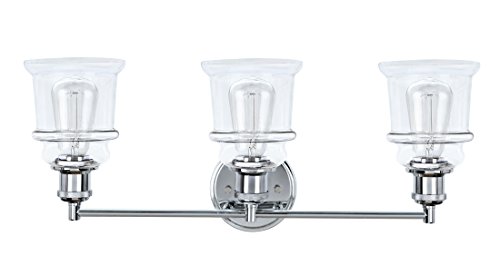 Aspen Creative 62125, Three-Light Metal Bathroom Vanity Wall Light Fixture, 23 1/2 Wide, Transitional Design in Chrome with Clear Glass Shade