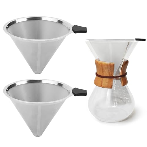 Image of 2 Pack Coffee Filters Compatible with Chemex (6, 8, 10 cup) and Hario V60 02 and 03 drippers, Pour Over Coffee Filters- Reusable and Permanent Coffee Cone Dripper