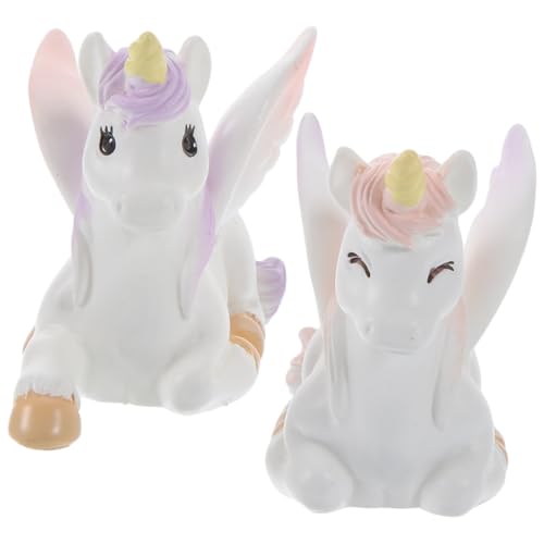 GARVALON Figuras de Resina para Decoración de Pasteles, Adornos Miniatura Unicornio en Resina, 2 Piezas Grandes Rosa y Morado, Adecuado para Cupcakes, Fiestas Infantiles y Decoración