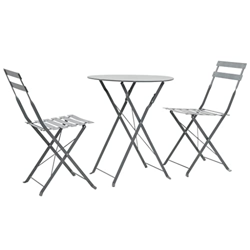 Conjunto de muebles de terraza gris con 3 piezas bistro de diseño minimalista 2