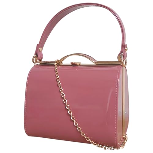 Sac à main en cuir verni rose d'une brillance prestige doté d'une poignée haute raffinée