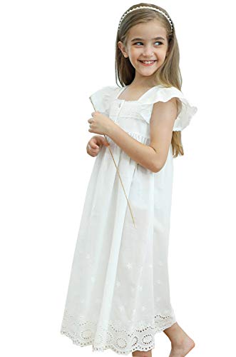 PUFSUNJJ Lovely Girls Princess Nightgown Soft Cotton Sleepwear Kids 7-8 Years - Thumbnail 2