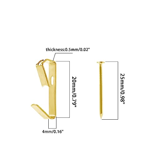 Image of 100 Piece Picture Hanging Kit with 10LB Gold Metal Hooks and Nails for Wall Mounting