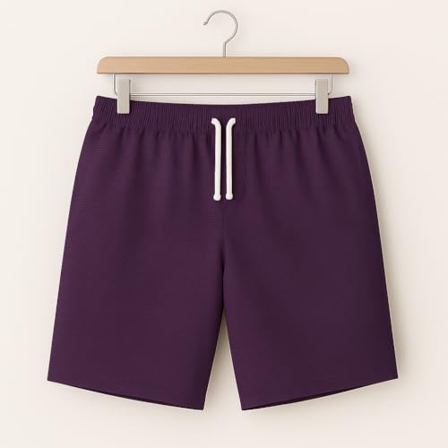 Image of Vogaan Men's Casual Slim Fit Shorts | Stylish Knee-Length Shorts with Elastic Waist | Summer Wear Short with Side Pockets for Gym Travel & Outdoor