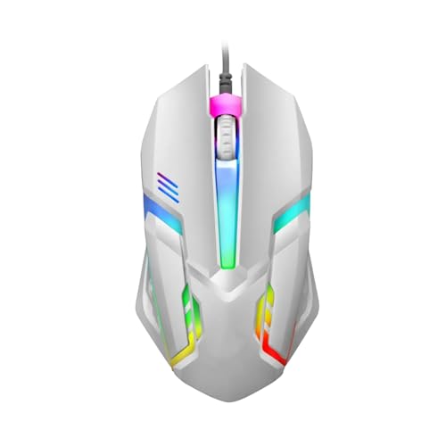 Haloppe Mouse cablato retroilluminato Mouse da gioco per laptop Mouse da gioco USB cablato Mouse da gioco Led Rgb ergonomico 1200dpi 3 pulsanti Mute Desktop Computer Office Mouse ottico Bianco