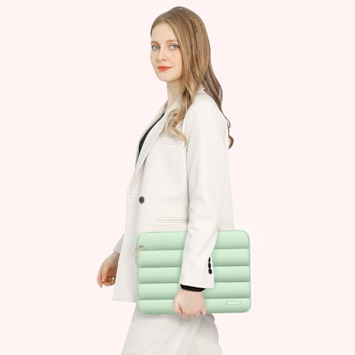 Image of MOSISO 13-14 inch Laptop Case, 13.3 inch Puffy Laptop Sleeve Compatible with MacBook Air 13 13.6 M3 M2 M1 /Pro 13 /Pro 14, HP, Dell, ASUS, Lenovo, Polyester Horizontal Bag with Small Case, Mint Green