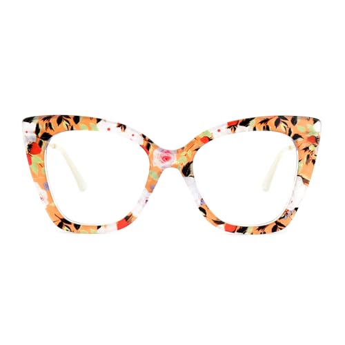 Image of Zeelool Cat Eye Blue Light Glasses for Women Stylish Floral Eyeglasses Frames Non Prescription Full Eyewear Anti UV