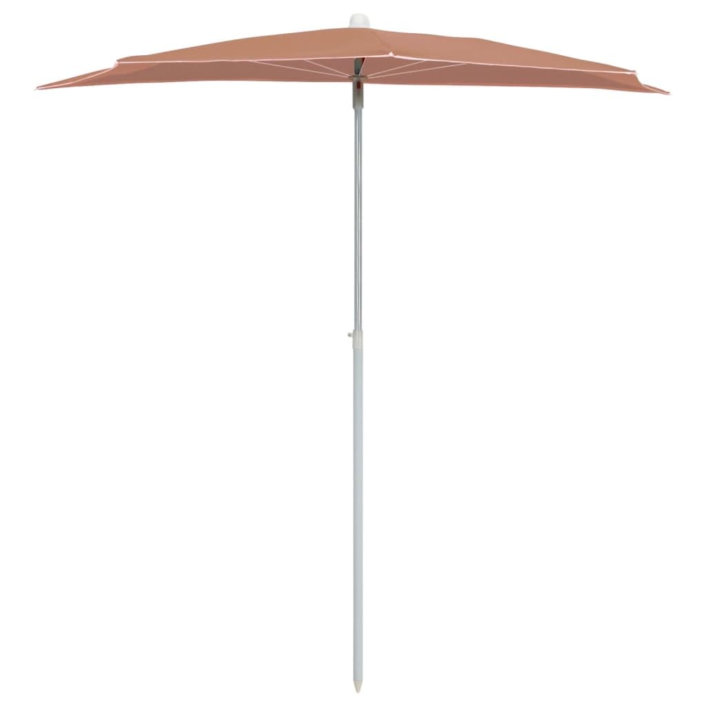 Odporny na promieniowanie UV parasol ogrodowy, półokrągły, w kolorze piaskowym, parasol przeciwsłoneczny ze stalowym masztem i 5 żebrami, 180 x 90 cm, łatwe otwieranie i zamykanie w
