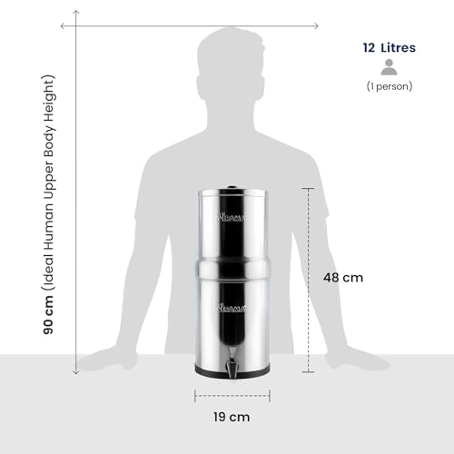 Image of RAMA Gravity Water Filter | 12L Total Capacity (6L Storage) | 304 Stainless Steel Non Electric Water Purifier Filter for Home | Includes 2 Spirit 7 inch Ceramic Candles l 10-Year Warranty