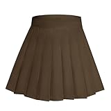 Rbenxia Womens Girl High Waisted Pleated Skirt A-Line Mini Skirt School Uniform Skater Tennis Skirts with Lining Shorts (Brown, Medium)