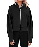 LEEDYA Women's Full Zip Up Hoodie Long Sleeve Crop Pullover Sweatshirt Knit Long Cardigan Sweater Bl