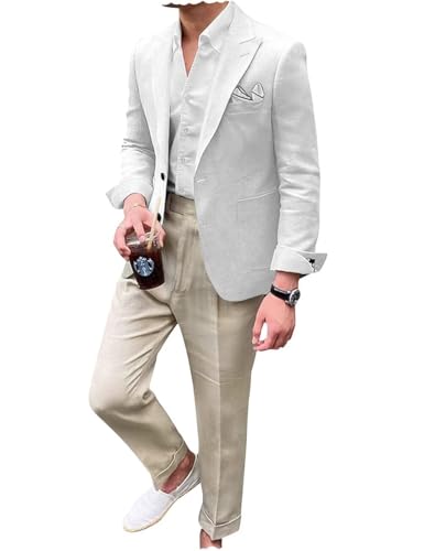 Mens Linen Suit Jacket for Men Slim Fit Casual Blazer Men Beach Wedding Jacket Formal Business