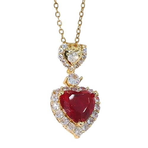 AXIOM Ruby Heart Pendant Gold Necklace for Women, Girlfriend, Wife, Birthday, Anniversary, Mothers Day, Weddings, Special Occasions - Present for Women, Females, Girls, Teens. Elegant Double Heart Design with Red Ruby & Sparkling Cubic Zirconia for Mum, July Birthstone Jewellery, Allergy-free Real 18K Gold Jewelry, Romantic Anniversary Birthday Wedding Present for Teens Girls, Tarnish-Resistant & Luxury Jewelry