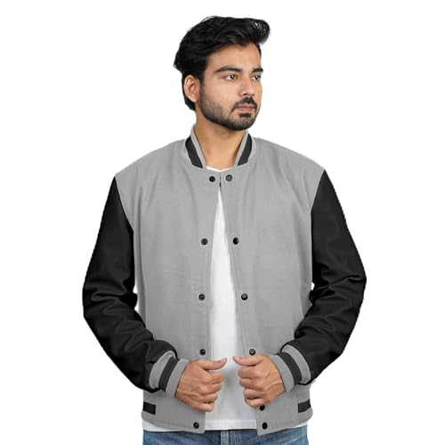 Image of Men's Fashion Varsity Jacket Causal Slim Fit Wool Letterman Baseball Bomber Jackets