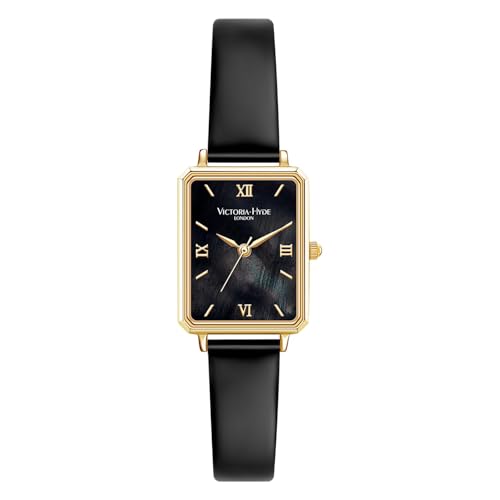 VICTORIA HYDE Rechteck Damenuhr Grün Dial Analog Quarz Armbanduhr mit Edelstahlarmband (Schwarz)