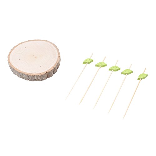 Conjunto 2 Tábuas de Madeira e 15 Espetos de Bambu para Tapa Lyor Amadeirado/ Verde 15.2Cm
