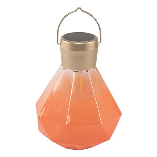 Allsop Gem Light - Outdoor Solar LED Latern - Hand Blown Glass - Waterproof with Easy Hang Frame (Coral)