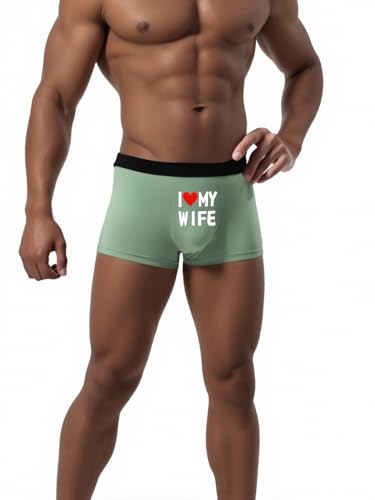 Men's Funny Love My Wife Seamless Boxer Briefs Breathable Stretch Fabric Comfortable and Supportive for Running and Gym Green2