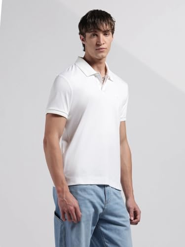 Image of Calvin Klein Jeans Solid Slim Fit Cotton Polo T-Shirt Bright White