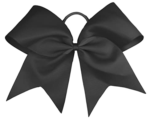 Black Bows for Hair-HipGirl Women 6" Jumbo Extra Large Cheer Bows, Elastic Cheer Leader Ponytail Holder, Cheerleading Bow Hair Ties to Match Cheerleading Uniforms (2pc Black Ribbon Bows)