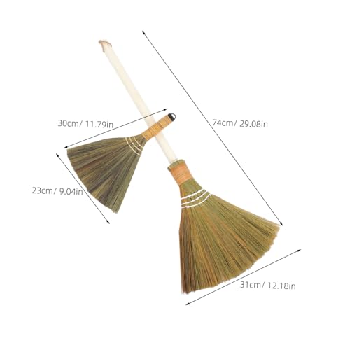 ULDIGI 2 Stück Handgefertigter Set Strohbesen mit Weichen Borsten und Abnehmbarem Stiel Kompakter Zimmerbesen für Staubentfernung und Innenreinigung im Wohnzimmer Natürlicher – Bild 3