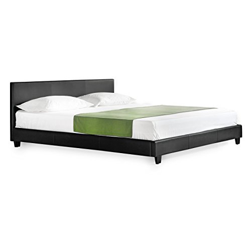 Houten bed Aron kunstleer bedframe met bedbodem 200x200 cm zwart - Image 3