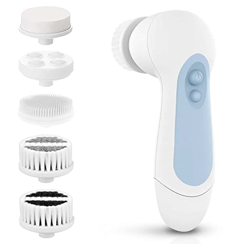 Waterproof Facial Cleansing Spin Brush Set with 4 Exfoliating Brush Heads - Complete Face Spa System by CLSEVXY - Face Scrubber for Gentle Exfoliation and Deep Scrubbing