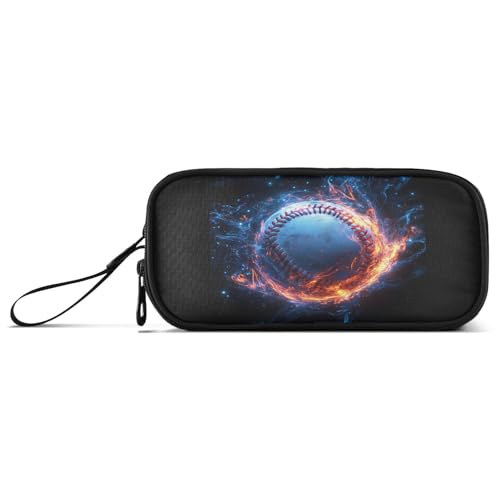 Image of Caikeny Pencil Case Baseball Ball Fire Pen Bag Large Capacity Pencil Box Pen Pouch with Zipper Cosmetic Organizer for Kids Teens Adults