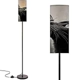 RAINFALLARING Modern Standing Lamps Cat Butterfly Connection Black White Photography Floor Lamp Metal Pole Lamp with Linen Lampshade for Bedroom Living Room Office Nursery Reading Foot Switch