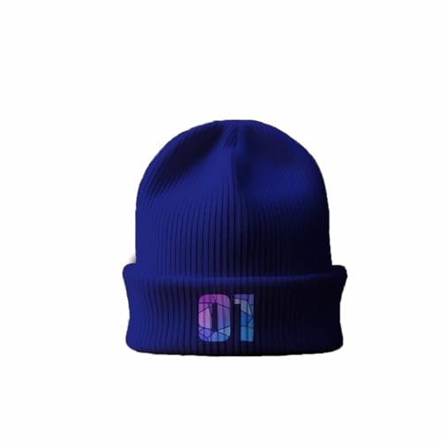 Bonnet bleu royal 01 Number avec revers chaud pour homme et femme en hiver