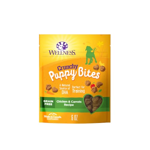 Image of Wellness Crunchy Puppy Bites Dog Training Treats, Natural, Grain Free, Chicken and Carrot Recipe, 6 oz Bag