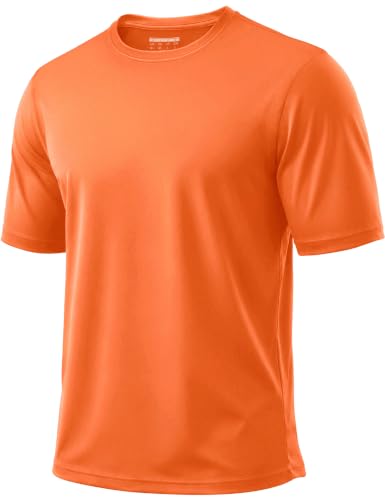 Boladeci UV Swim Shirts for Men Rash Guard Short Sleeve Quick Dry Moisture Wicking Lightweight Sun Protection Clothing Camping Sport Athletic Large Orange Tee Shirt Top