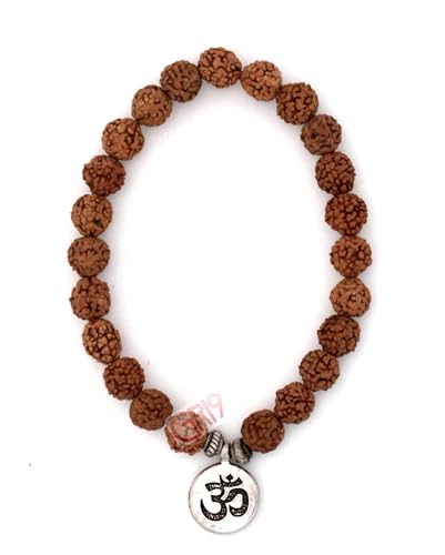 GRI9 Om Rudraksha Bracelet For Men & Women With Lord Shiva Om Mahakal Mahadev Elastic Stretchable Rudraksha Bracelet (Om Design)