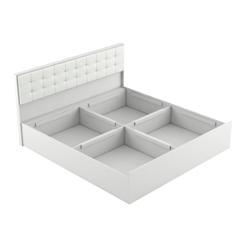 Image of Alvin King Size Box Bed | Engineered Wood | Frosty White Finish | Elegant & Strong | Knock-Down Delivery | 3 Years Warranty