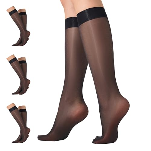 3 Pairs Shiny Knee High Stockings for Women 40 Denier Glossy Nylon Trouser Socks